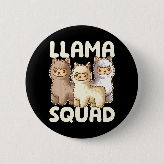 Macaron Rond 5 Cm Cute Llama Squad (Devant)