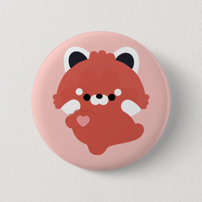 Macaron Rond 5 Cm Cute Love Red Panda (Devant)