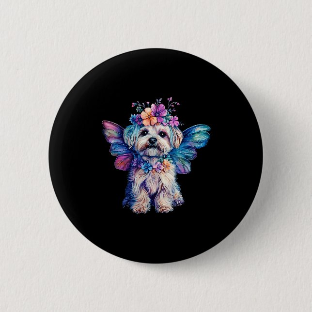 Macaron Rond 5 Cm Cute Maltese Dog Angel With Wings  (Devant)
