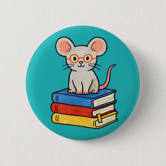Macaron Rond 5 Cm Cute Mouse on Books Stack (Devant)