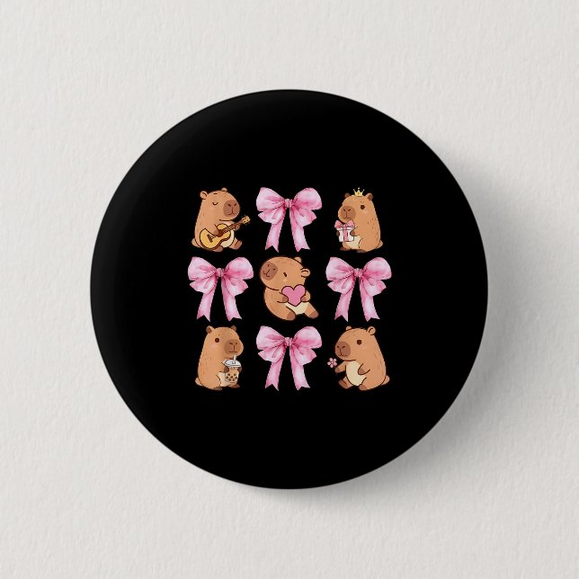 Macaron Rond 5 Cm Cute Nk Coquette Bow Kawaii Capybara Lover  (Devant)