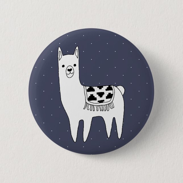 Macaron Rond 5 Cm Cute Noir & Blanc Llama & Points Blancs (Devant)