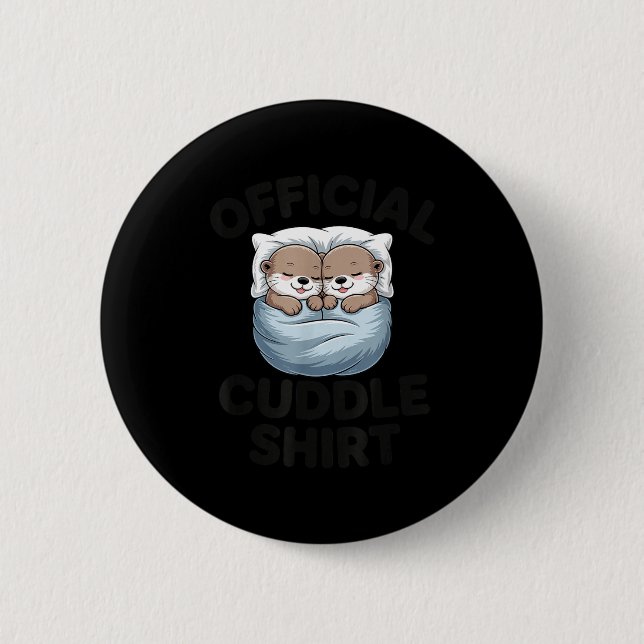 Macaron Rond 5 Cm Cute Otter Couple Cozy Cuddle  (Devant)