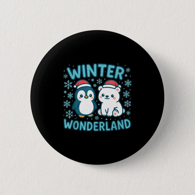 Macaron Rond 5 Cm Cute Penguin And Lar Bear Winter Wonderland Christ (Devant)