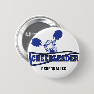 Macaron Rond 5 Cm Cute Pom-pom girl Girl   Nom do-it-yourself   bleu