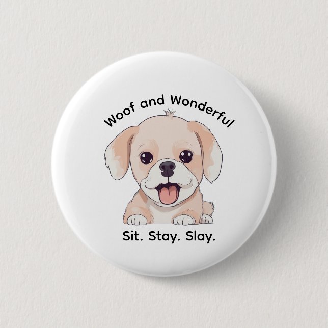 Macaron Rond 5 Cm Cute Puppy Lovers Stylish Dog Mom Button (Devant)