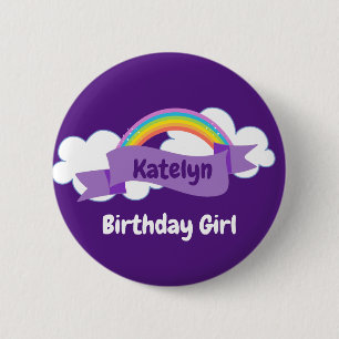 Macaron Rond 5 Cm Cute Purple Arc-en-ciel Anniversaire Fille Nom per
