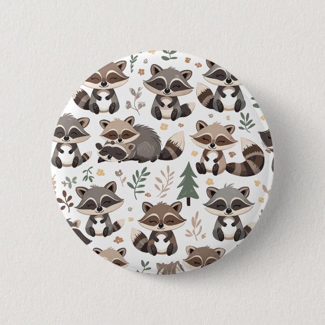 Macaron Rond 5 Cm Cute raccoon (Devant)