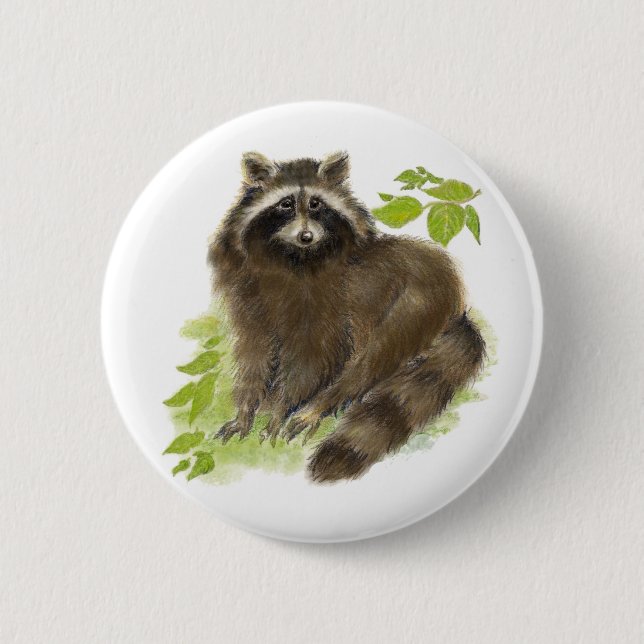 Macaron Rond 5 Cm Cute Raccoon Nature (Devant)