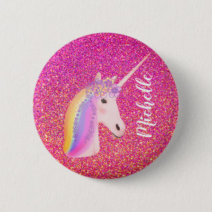 Macaron Rond 5 Cm Cute Rainbow Unicorn Pink Glitter Fantasy Girl