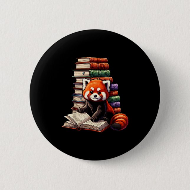 Macaron Rond 5 Cm Cute Red Panda Reading Book Animal Bookworm  (Devant)