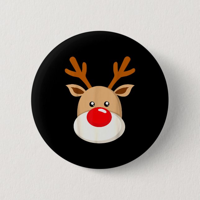 Macaron Rond 5 Cm Cute Reindeer Rudolph Red Nose Christmas Antlers  (Devant)