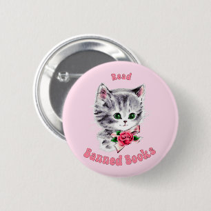 Macaron Rond 5 Cm Cute Retro Chat - Lire Livres Interdits