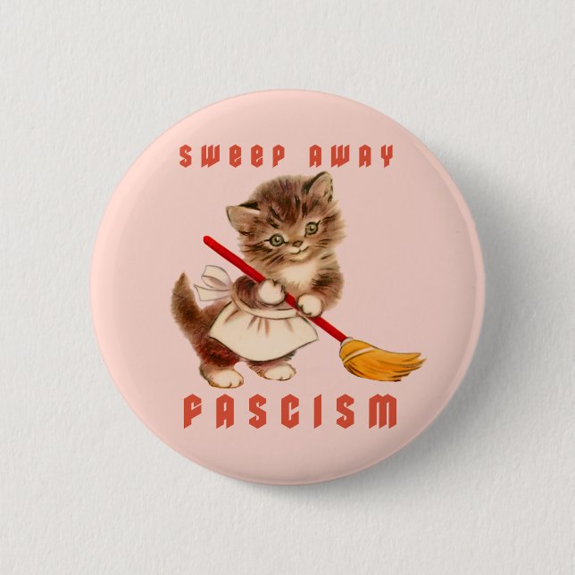 Macaron Rond 5 Cm Cute Retro Kitten - Balayer le fascisme (Devant)