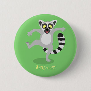 Macaron Rond 5 Cm Cute ring tail lemur dancing cartoon illustration