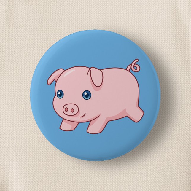 Macaron Rond 5 Cm Cute Running Piglet Pig on Blue (Créateur téléchargé)