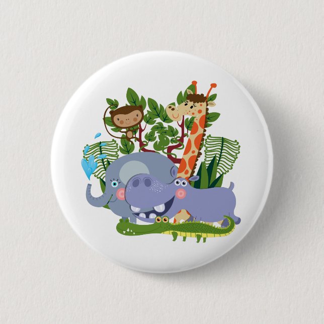 Macaron Rond 5 Cm Cute Safari Animals (Devant)