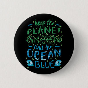 Macaron Rond 5 Cm Cute Save Planet Ecology Eco Bleu Océan Vert