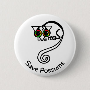 Macaron Rond 5 Cm Cute Save POSSUMS - Graphique animal en voie de di