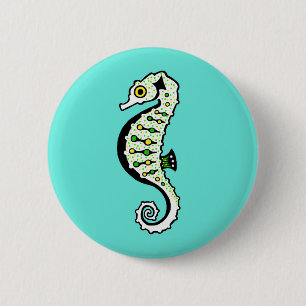 Macaron Rond 5 Cm Cute SEAHORSE - Faune - Nature - Aqua