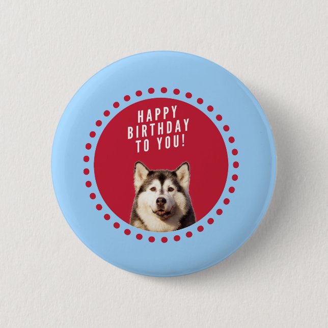 Macaron Rond 5 Cm Cute Siberian Husky Joyeux Points rouges bleus d'a (Devant)