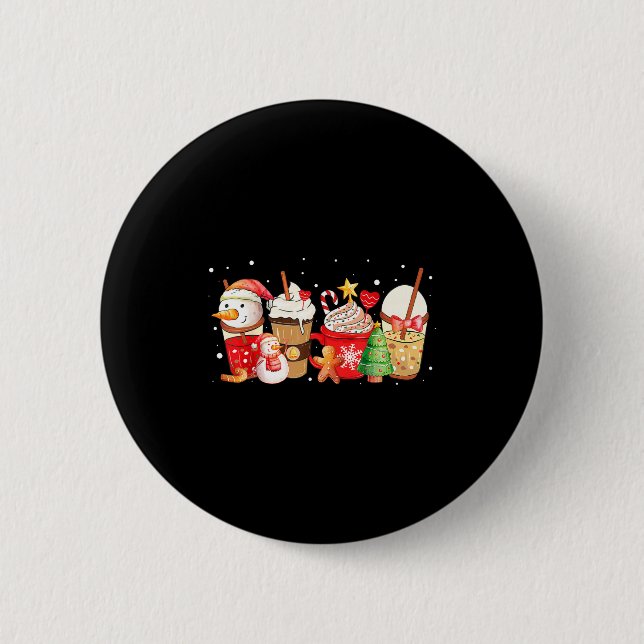 Macaron Rond 5 Cm Cute Snowman Coffee Lover Latte Gingerbread Funny  (Devant)