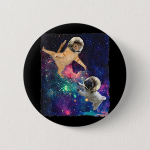 Macaron Rond 5 Cm Cute Space Chat vs Space Chien Galaxy Epic Feu In 