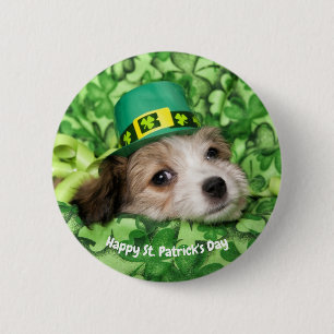 Macaron Rond 5 Cm Cute St. Patrick's Day Puppy 