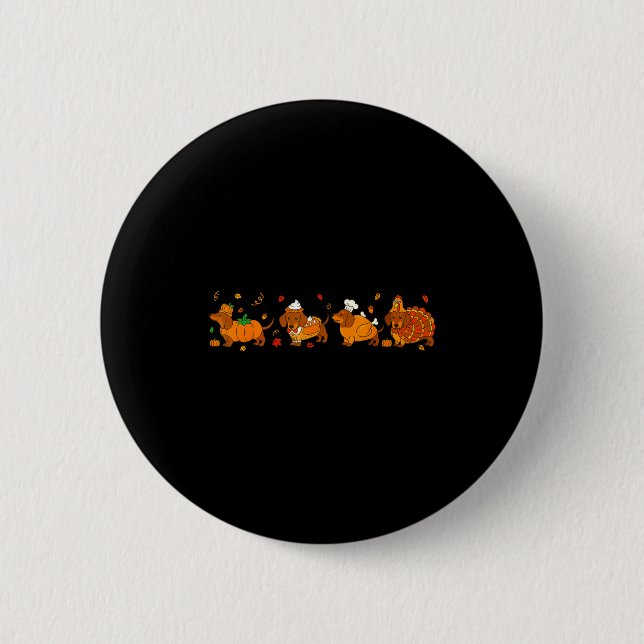 Macaron Rond 5 Cm Cute Thanksgiving Dachshund Dogs Fall Gobble Prepp (Devant)