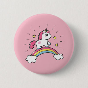 Macaron Rond 5 Cm Cute Unicorn Sur Un Arc En Ciel