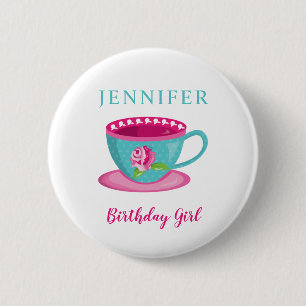 Macaron Rond 5 Cm Cute Whimsical Tea cup Anniversaire Fille fête ros