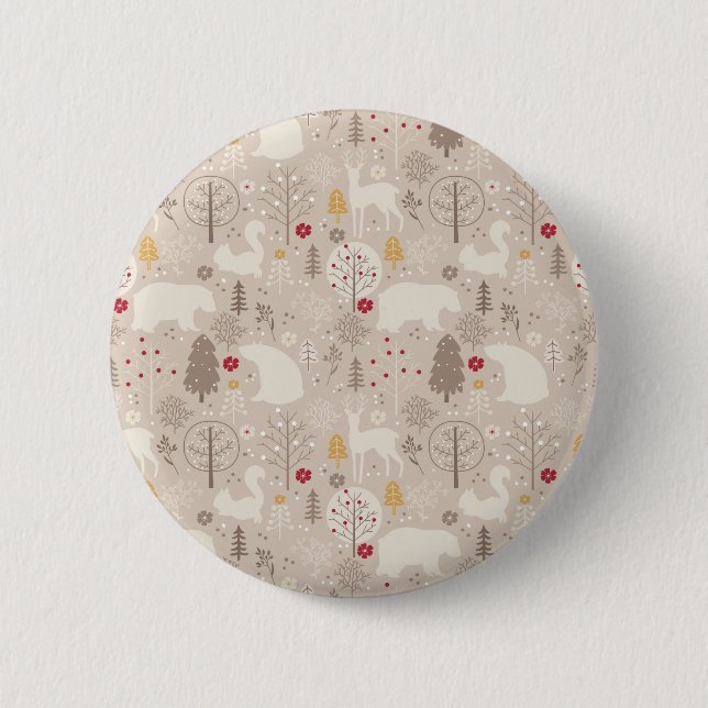 Macaron Rond 5 Cm Cute Woodland Animaux Nordic Motif Noël (Devant)