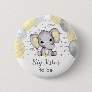Macaron Rond 5 Cm Cute Yellow Big Sister Elephant Balloons Button