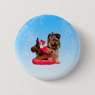 Macaron Rond 5 Cm Cute Yorkshire Terrier Joyeux Noël