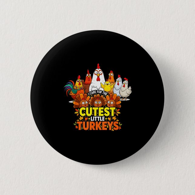Macaron Rond 5 Cm Cutest Little Turkeys Funny Thanksgiving Teacher D (Devant)