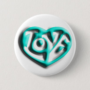 Macaron Rond 5 Cm Cyan Hippie Love Heart
