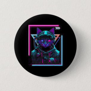 Macaron Rond 5 Cm Cyberpunk Cat Kitty Punker Futuriste Cyber Punk