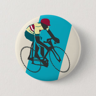 Macaron Rond 5 Cm Cyclisme bleu de style rétro