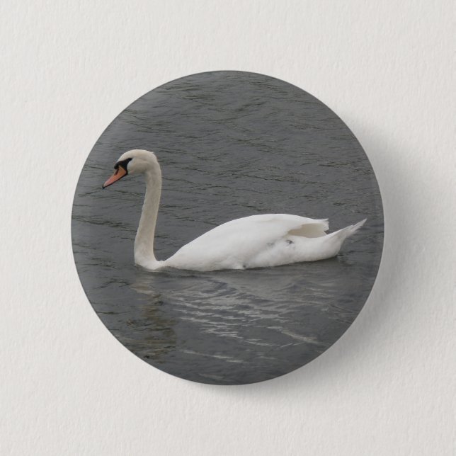 Macaron Rond 5 Cm Cygnes sur le bouton de la rivière (Devant)