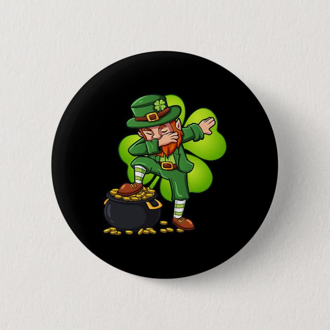 Macaron Rond 5 Cm Dabbing Leprechaun Avec Clover St Patrick's Day (Devant)