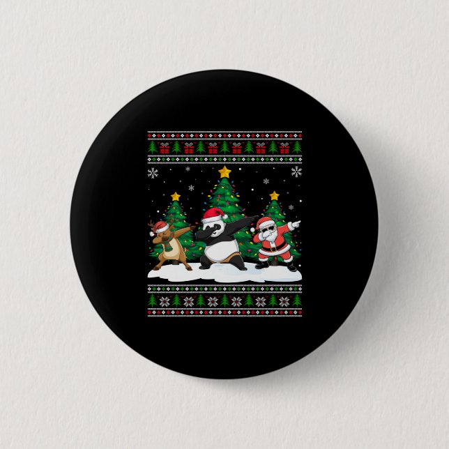 Macaron Rond 5 Cm Dabbing Santa Reindeer Panda Tree Lights Ugly Xmas (Devant)