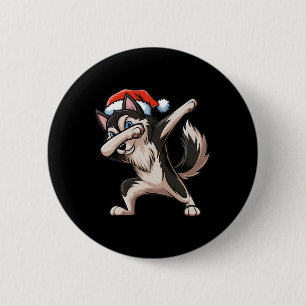 Macaron Rond 5 Cm Dabbing Siberian Husky Santa Hat Christmas Dab Dan