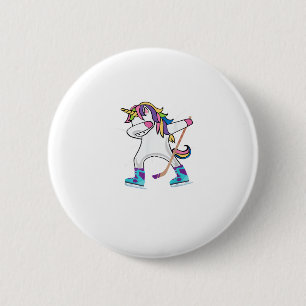 Macaron Rond 5 Cm Dabbing Unicorn Avec Bâton De Hockey Unicorn Sport