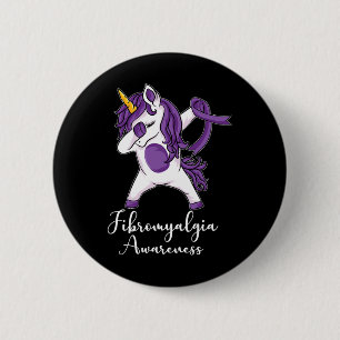 Macaron Rond 5 Cm Dabbing Unicorn Purple Ribbon Fibromyalgie
