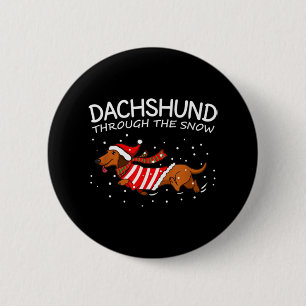 Macaron Rond 5 Cm Dachshund à travers la neige drôle chien Noël