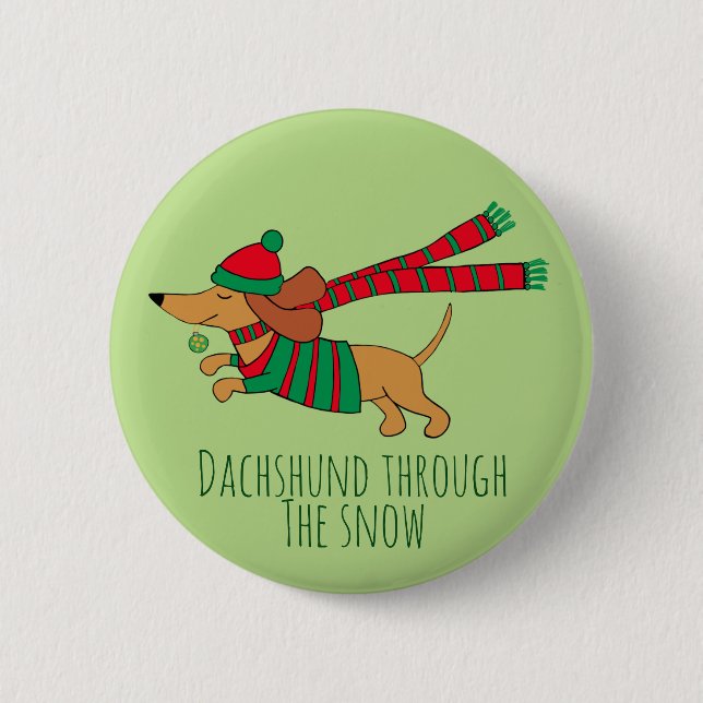 Macaron Rond 5 Cm Dachshund à travers le bouton Noël de neige (Devant)