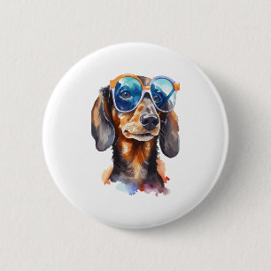 Macaron Rond 5 Cm Dachshund avec lunettes de soleil
