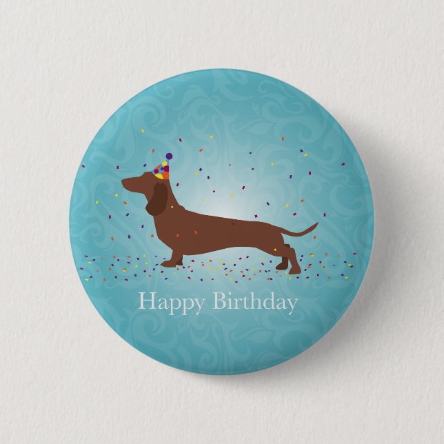 Macaron Rond 5 Cm Dachshund - Bonne conception d'anniversaire (Devant)