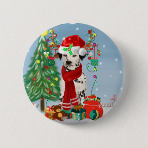 Macaron Rond 5 Cm Dachshund Chien en neige avec cadeaux de Noël