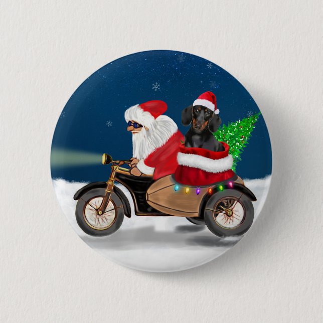 Macaron Rond 5 Cm Dachshund Chien Noël Père Noël (Devant)